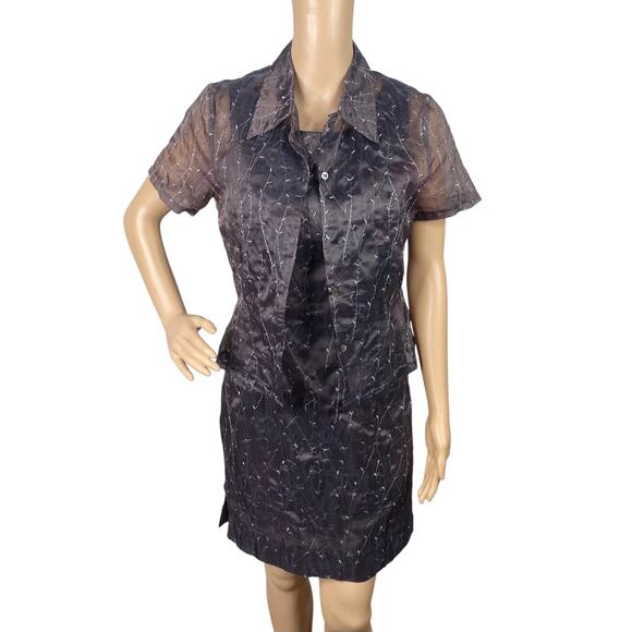 Vtg 90s Insense NY Gray Mauve Phoebe Buffay Embroidered Top + Dress Set SZ 4 - Picture 1 of 12